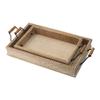 A&B Home Decorative Serving Tray Set of 2 with Handles Boho Chic Style Beaded Edge Detailed Etching Fir Wood Metal Centerpiece Table Dcor L: 19.3x10x3.3, S: 15.9x8.7x3.1 Inch view 1