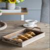 A&B Home Decorative Serving Tray Set of 2 with Handles Boho Chic Style Beaded Edge Detailed Etching Fir Wood Metal Centerpiece Table Dcor L: 19.3x10x3.3, S: 15.9x8.7x3.1 Inch view 2