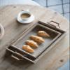 A&B Home Decorative Serving Tray Set of 2 with Handles Boho Chic Style Beaded Edge Detailed Etching Fir Wood Metal Centerpiece Table Dcor L: 19.3x10x3.3, S: 15.9x8.7x3.1 Inch view 3