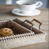 A&B Home Decorative Serving Tray Set of 2 with Handles Boho Chic Style Beaded Edge Detailed Etching Fir Wood Metal Centerpiece Table Dcor L: 19.3x10x3.3, S: 15.9x8.7x3.1 Inch view 4