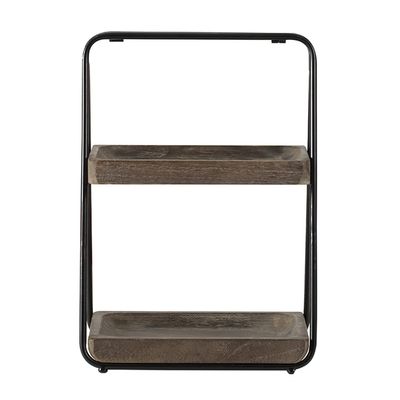 A&B Home 2 Tier Wood Decorative Tray with Metal Frame - Natural, Black Finish
