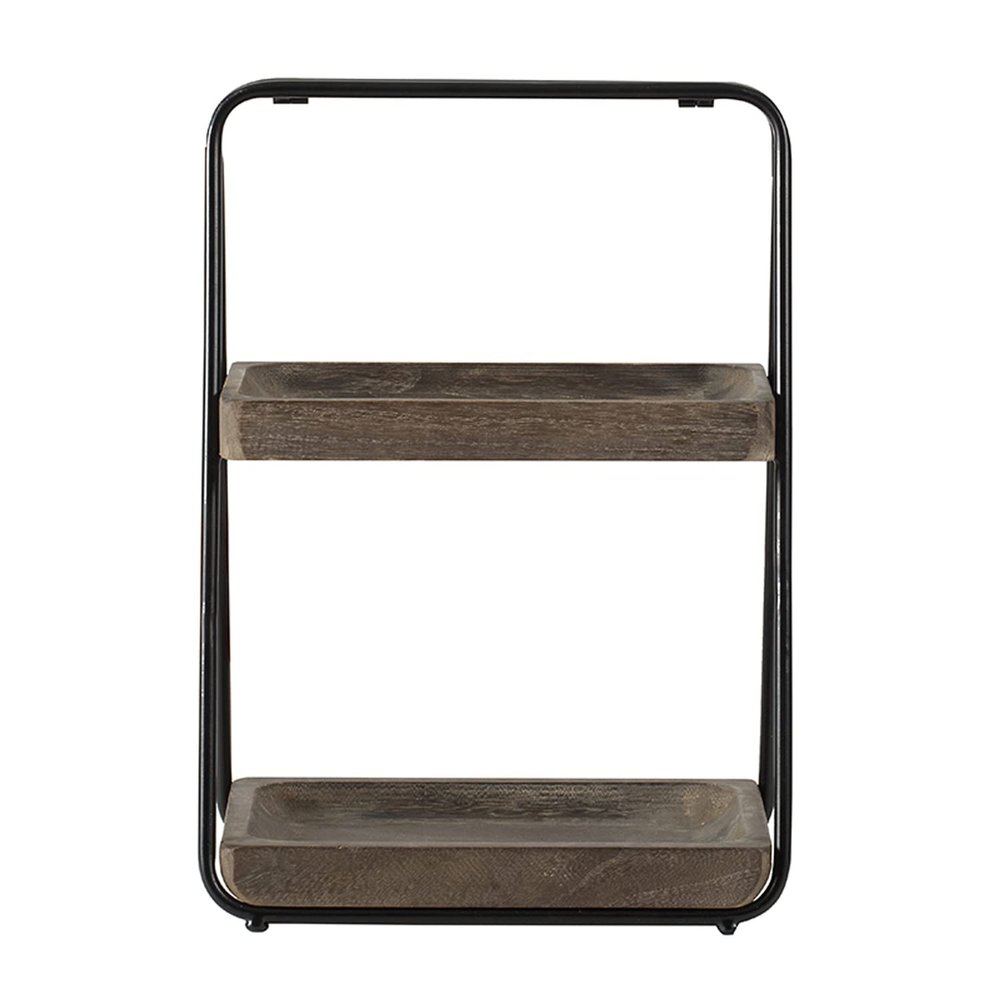 A&B Home 2 Tier Wood Decorative Tray with Metal Frame - Natural, Black Finish