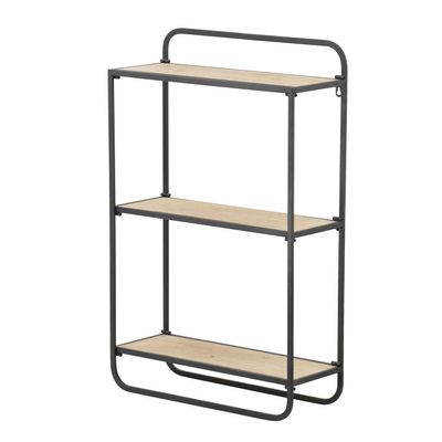 A&B Home Three Tier Wood Wall Shelf - Black, Natural Finish