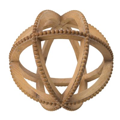 A&B Home Wood Decorative Ball Table Accent with Bead Trim - Natural 10"