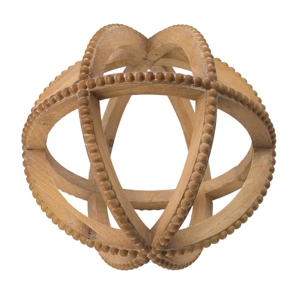 A&B Home Wood Decorative Ball Table Accent with Bead Trim - Natural 10"