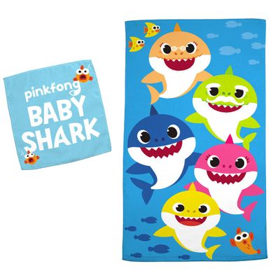 Franco Baby Shark Kids Bath/Pool/Beach Soft Absorbent Cotton Terry Towel with Washcloth 2 Piece Set, 50 in x 25 in