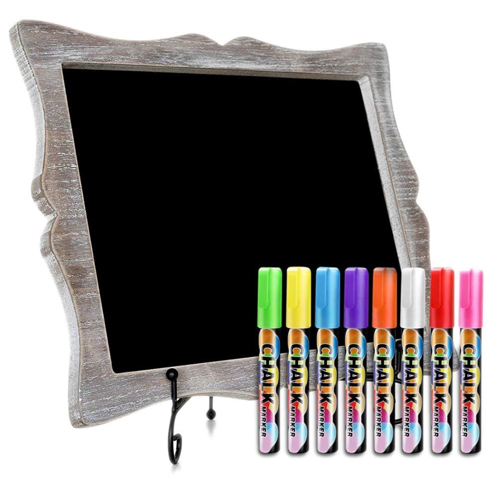 Tabletop Chalkboard Sign with Easel (11x13) + 8 Brilliant Liquid Chalk Markers | Hanging or Freestanding Framed Chalk Board with Hand Crafted Sweetheart Frame - Multipurpose Small Sign