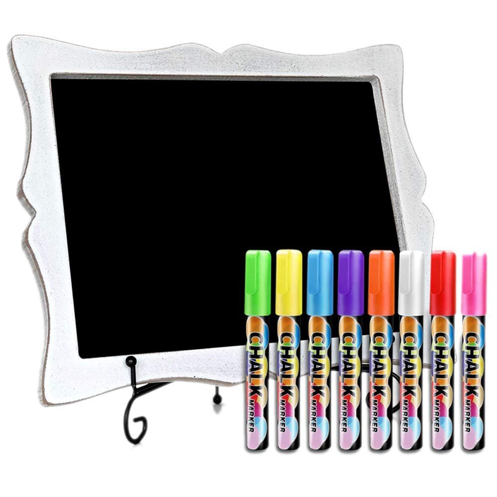 Tabletop Small Chalkboard Sign with Easel (11x13) + 8 Brilliant Liquid Chalk Markers | Hanging or Freestanding Framed Chalkboard with Hand Crafted Sweetheart Frame