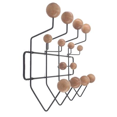 SHISEDECO Classic Hang it All Coat Rack, Mid Century Modern Wall Mounted Hooks with Painted Solid Wooden Balls, Decorative Creative Fashion Wood Hanger for Home, Bedroom (Black Frame Natural)
