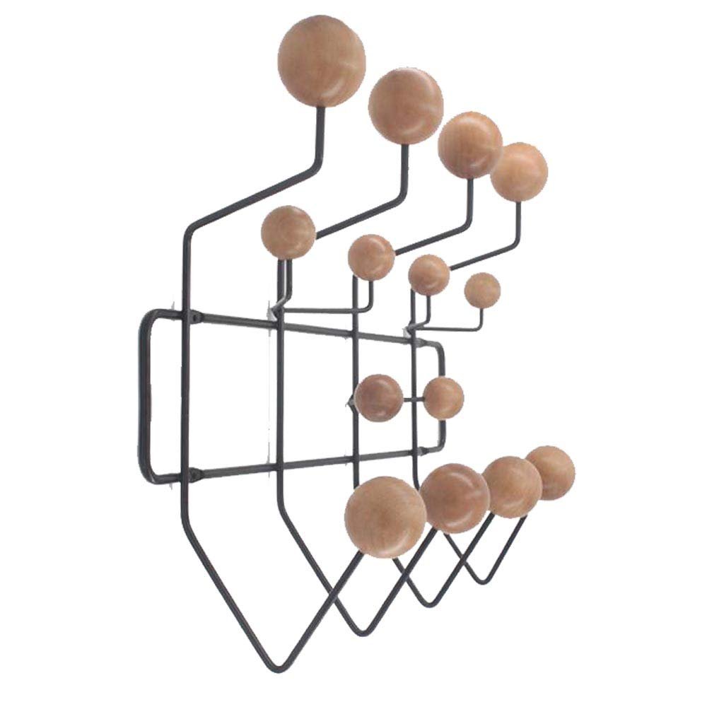 SHISEDECO Classic Hang it All Coat Rack, Mid Century Modern Wall Mounted Hooks with Painted Solid Wooden Balls, Decorative Creative Fashion Wood Hanger for Home, Bedroom (Black Frame Natural)