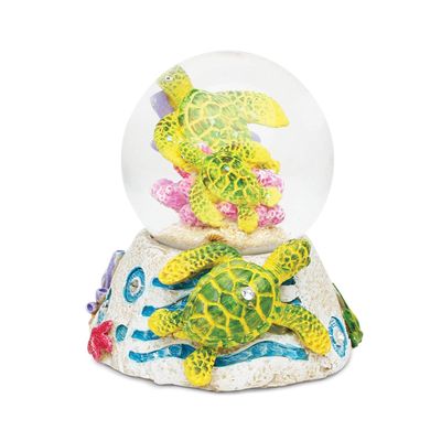 Sea Turtle Stone-Look Multicolored Plastic Snow Globe Multi Color Nautical Coastal