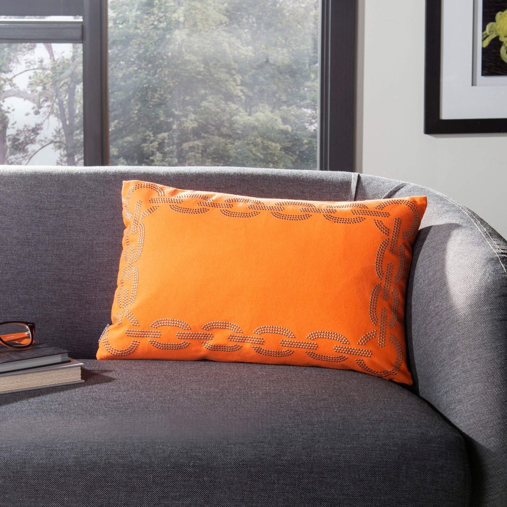 20-inch Orange Decorative Throw Pillow (Set of 2) Abstract Geometric Textured Mid-Century Modern Cotton Two Pillows