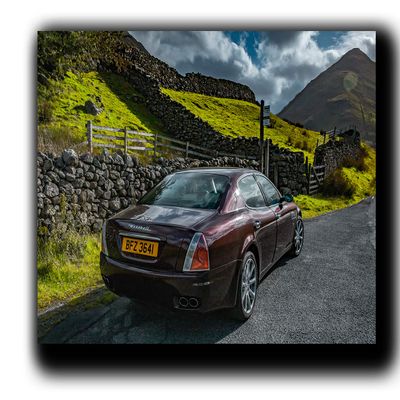Quattroporte Back View Wall Art Decor Picture Painting Poster Print on Canvas Panels Pieces - Sport Car Theme Wall Decoration Set - Sports Car Wall Picture for Showroom 23 by 40 in