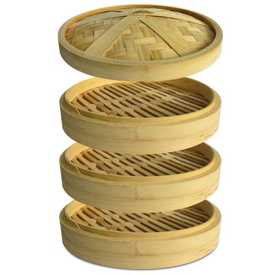 3 Tiers Large 10 Inches Diameter Natural Bamboo Steamer With Lid and 100 Sheets Of Paper Liner, Perfect For Healthy Cooking Of Dumplings, Meat And Vegetables