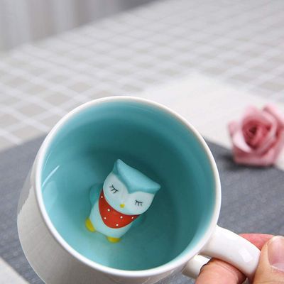Ceramic Cup Cute Animal Mug Three-dimensional Cup Bottom Cup Animal Cup-owl_401-500ml