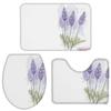 3 Pieces Bath Rug Set Toilet Seat Cover Purple Lavender Pattern Print Contour Rug, Pedestal Mat and Toilet Lid CoverNon-Slip Bathroom Floor Mat 18''x30''+14''x18''+15''x18'' view 1