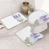 3 Pieces Bath Rug Set Toilet Seat Cover Purple Lavender Pattern Print Contour Rug, Pedestal Mat and Toilet Lid CoverNon-Slip Bathroom Floor Mat 18''x30''+14''x18''+15''x18'' view 2
