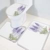 3 Pieces Bath Rug Set Toilet Seat Cover Purple Lavender Pattern Print Contour Rug, Pedestal Mat and Toilet Lid CoverNon-Slip Bathroom Floor Mat 18''x30''+14''x18''+15''x18'' view 4