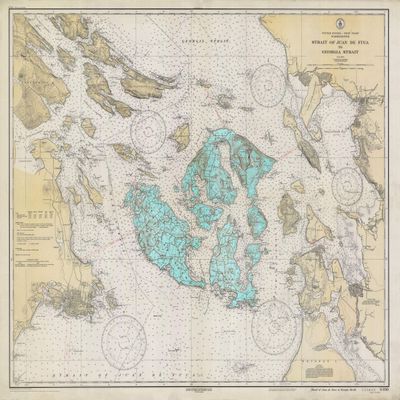San Juan Islands 1933 (aqua) - Vintage Map Reproduction - Nautical Decor - Wall Art (18x24)
