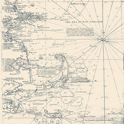 Sea of New England - Cape Cod Map 1734 - Vintage Map Reproduction - Nautical Decor - Wall Art (18"x24")