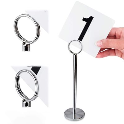 wadbeev 6 Heavy Base Wire Place Card Holders, 12" Silver Table Number Ring-Clip Menu Photo Picture Holder Wedding Birthday Party Decoration Centerpiece with Stand