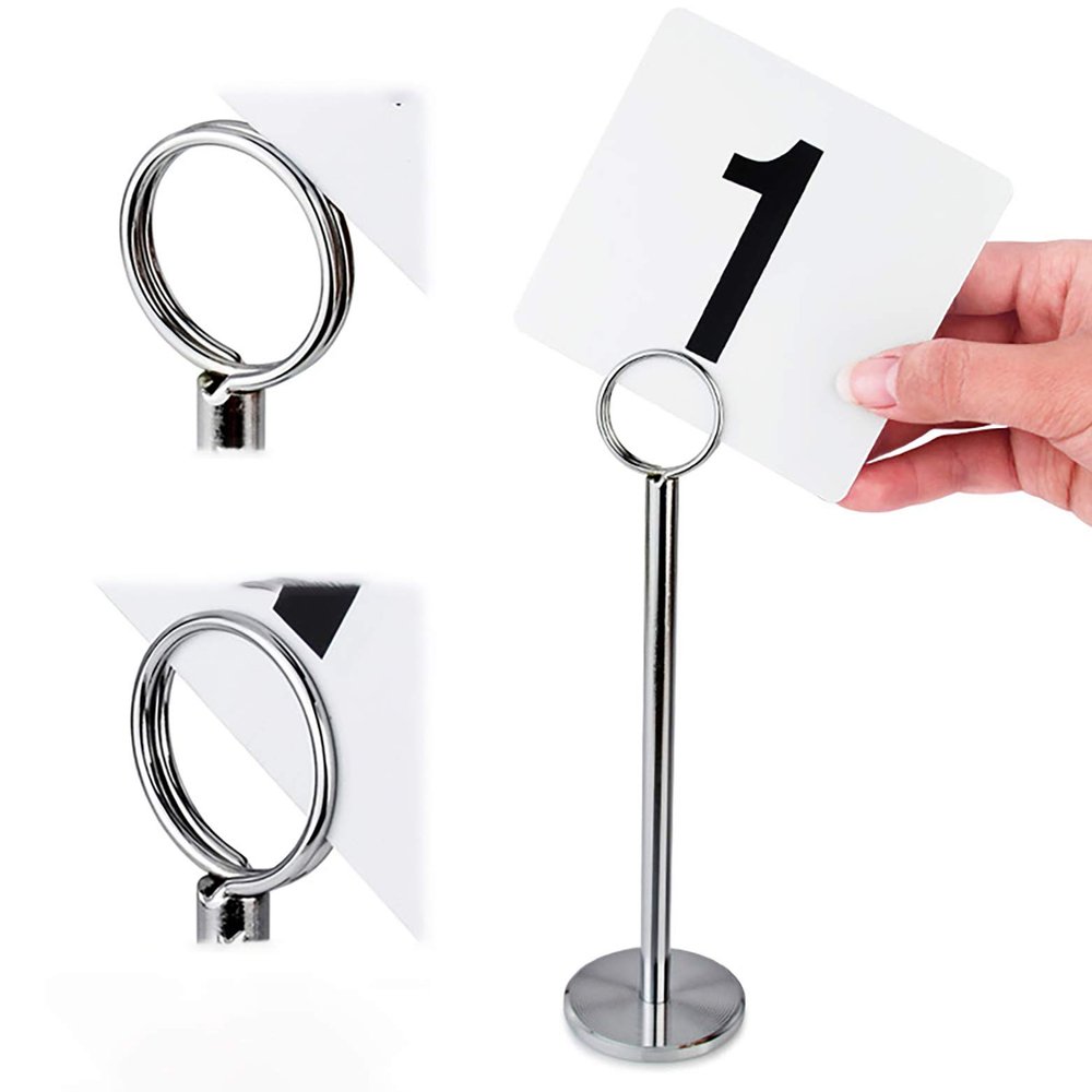 wadbeev 6 Heavy Base Wire Place Card Holders, 12" Silver Table Number Ring-Clip Menu Photo Picture Holder Wedding Birthday Party Decoration Centerpiece with Stand