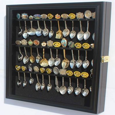 flag connections Tea Spoon Souvenir Spoon Display Case Rack Cabinet, Real Glass Door