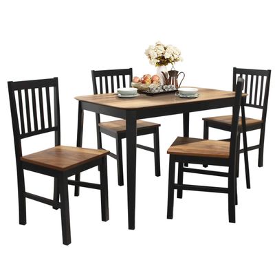 Giantex 5 Piece Dining Set with 4 Chairs, Solid Wood Frame, Dining Kitchen Table Set for 4 Person, Home Furniture Set for Kitchen, Dinning Room and Apartment (Walnut & Black)