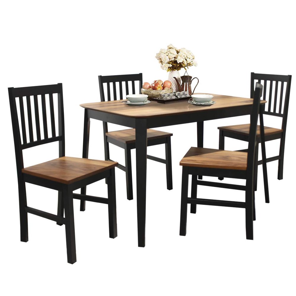Giantex 5 Piece Dining Set with 4 Chairs, Solid Wood Frame, Dining Kitchen Table Set for 4 Person, Home Furniture Set for Kitchen, Dinning Room and Apartment (Walnut & Black)