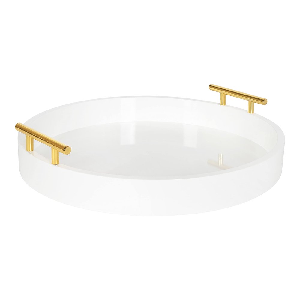 Kate and Laurel Lipton Modern Round Tray, 15.5" Diameter, White and Gold, Decorative Accent Tray for Storage and Display