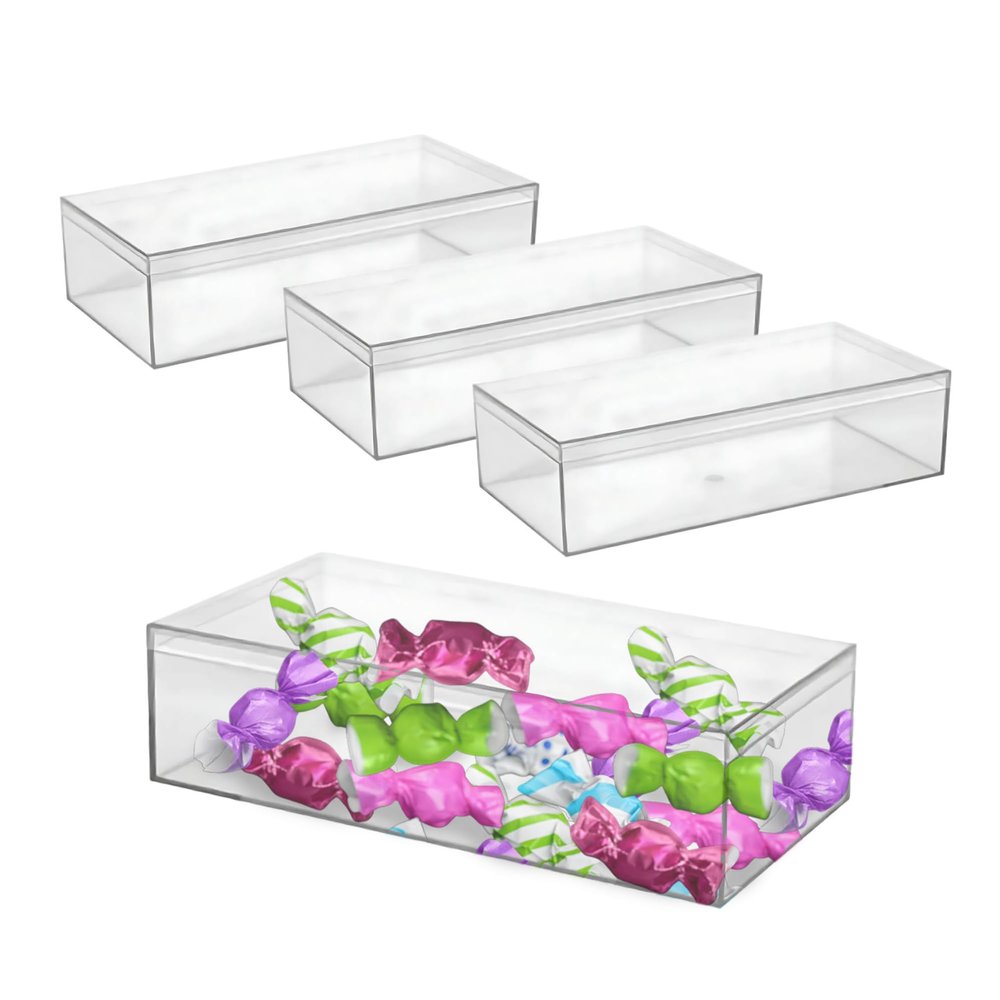 Hammont Rectangle Acrylic Box - Shelf Organizer Bins - Clear Storage Containers - Candy Party Favors | Bathroom Storage | Makeup Cosmetic Organization | 7.5"x3.75"x2" (4 Pack)