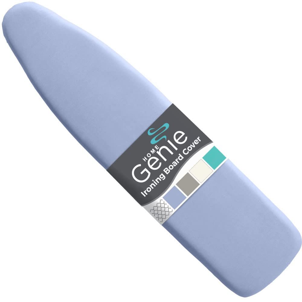HOME GENIE Ironing Board Cover, Extra Thick Padding, Scorch Resistant Silicone Coating, 15x54 Full Size, Elastic Edge Heavy Duty Iron Pad Covers Standard Boards, Hook and Loop Fastener Strap, Blue