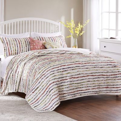 Greenland Home Bella Ruffle 100% Cotton Multi-Fabric Ruffled Quilt Set, 5-Piece Full/Queen, Multicolor
