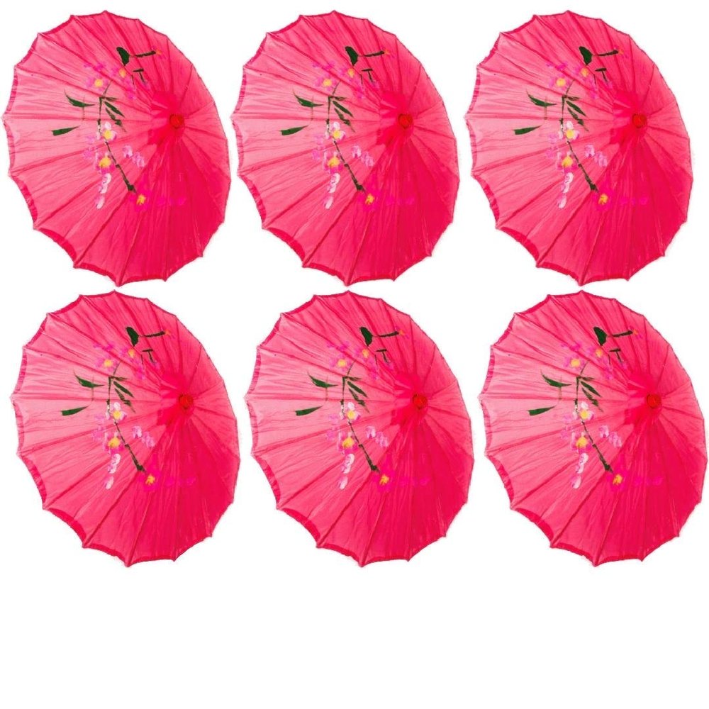 TJ Global PACK OF 6 Japanese Chinese 33" Umbrella Parasol For Wedding Parties, Photography, Costumes, Cosplay, Decoration And Other Events - 6 Umbrellas (Hot Pink)