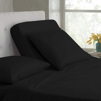 Deluxe Linens Collection Fabricom Top-Split-King: Adjustable King Bed Sheets 4PC Solid Black 100% Cotton 800-Thread-Count, 18" Deep Pocket