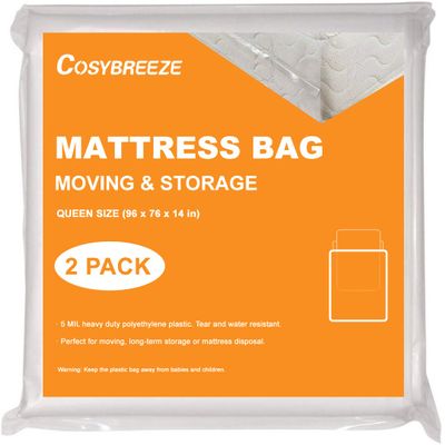5 Mil Thick Queen Mattress Bags for Moving 2 Pack Bed Mattress Storage Bags Mattress Cover for Moving - Super Thick Heavy Duty Waterproof Plastic Wrap Moving Mattress Protector for Storage