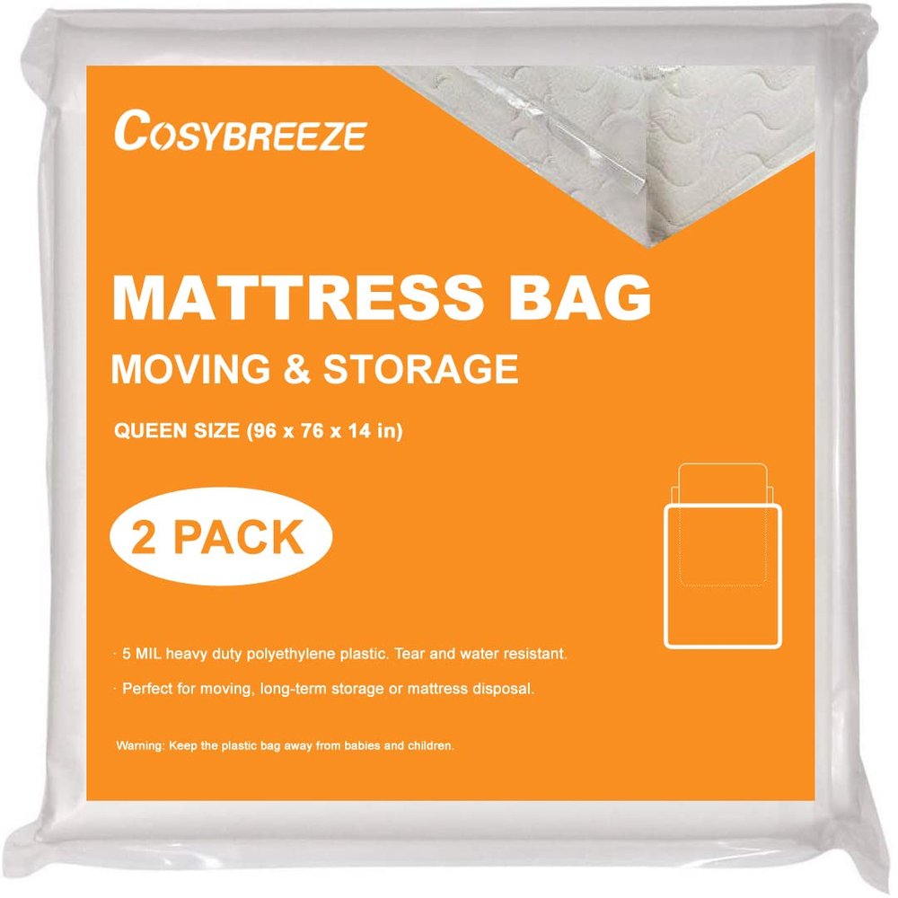 5 Mil Thick Queen Mattress Bags for Moving 2 Pack Bed Mattress Storage Bags Mattress Cover for Moving - Super Thick Heavy Duty Waterproof Plastic Wrap Moving Mattress Protector for Storage