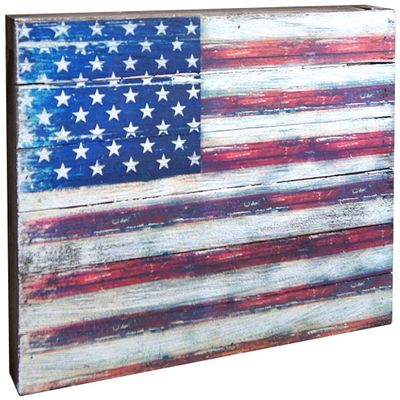 Designocracy 85099-US-18 American Flag Rustic Art on Board Wall Decor