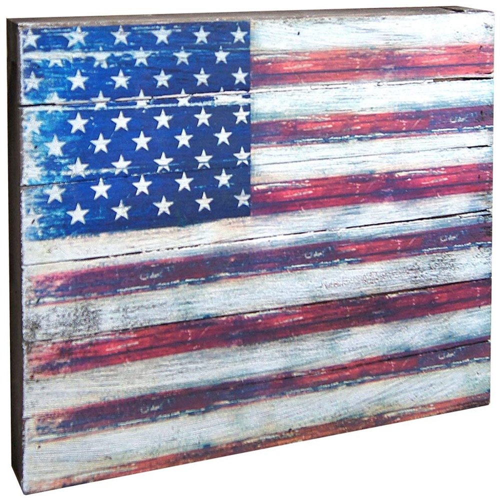 Designocracy 85099-US-18 American Flag Rustic Art on Board Wall Decor