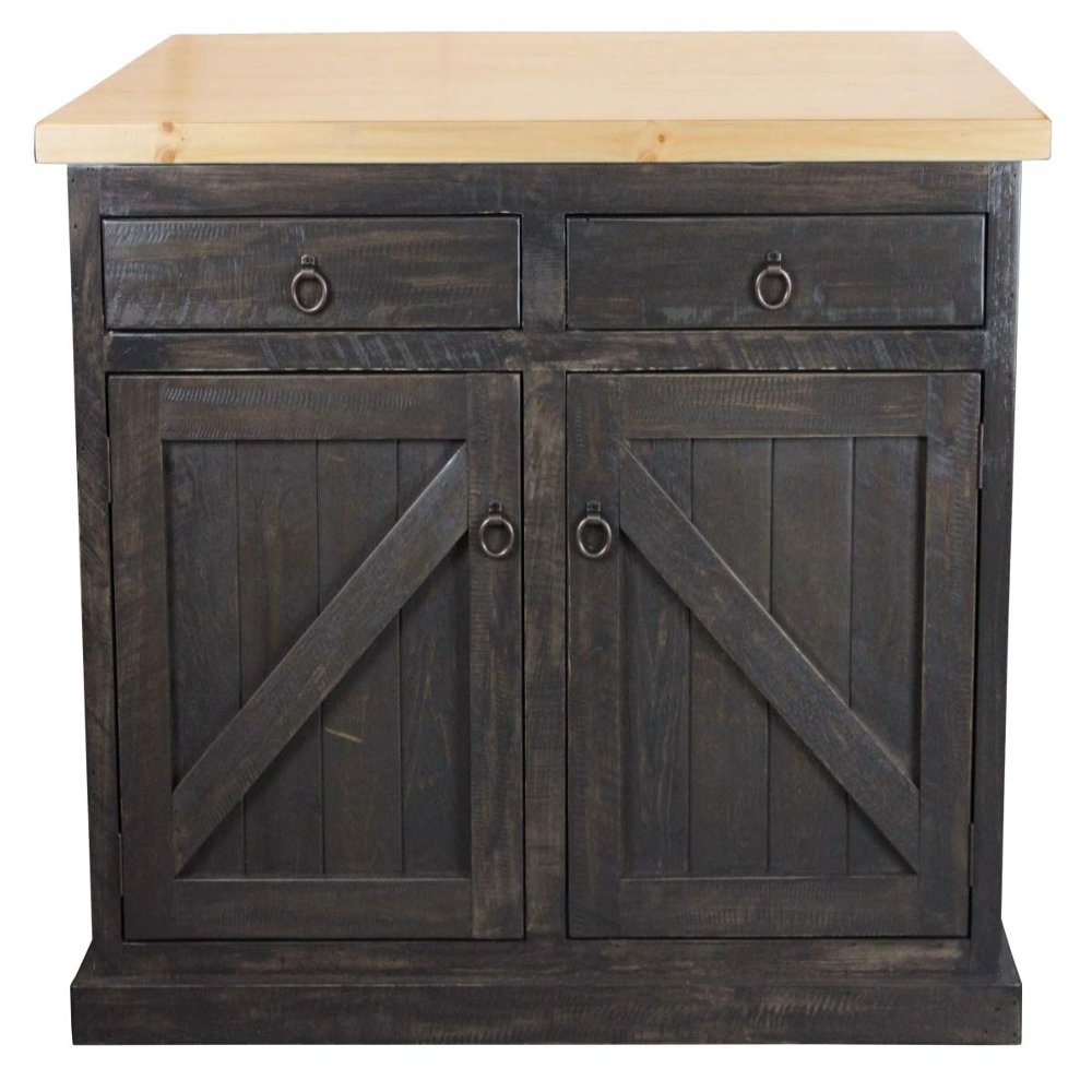American Heartland 30117RLBPT Rustic Kitchen Island with Flip-Up Pine Top, Rustic Light Blue