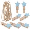 100pcs Mini Wooden Clothespins Star Shape Wall Hanging Photo Clips Picture Pegs Craft Clips with Rope Blue view 1