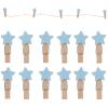 100pcs Mini Wooden Clothespins Star Shape Wall Hanging Photo Clips Picture Pegs Craft Clips with Rope Blue view 2