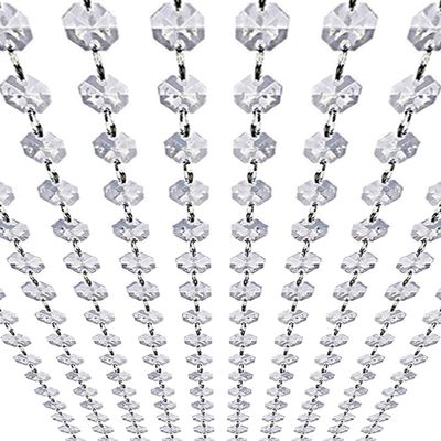 33ft K9 Glass Crystal Garland Strands - Hanging Chandelier Gem Bead Chain - 14mm Clear Octagon Prism Diamond String Decorations for Wedding Party Manzanita Centerpiece Christmas Tree