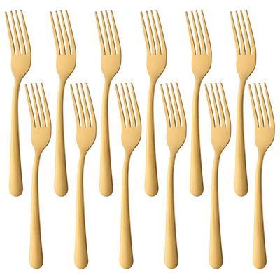 12-Piece Dinner Fork Set 7-inch Stainless Steel Table Forks Flatware Silverware Sets Cutlery Utensils Dinnerware Service for 12 Dishwasher Safe -Golden