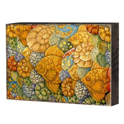 Designocracy 95018-12 Patterned Rustic Wooden Block Design Graphic Art