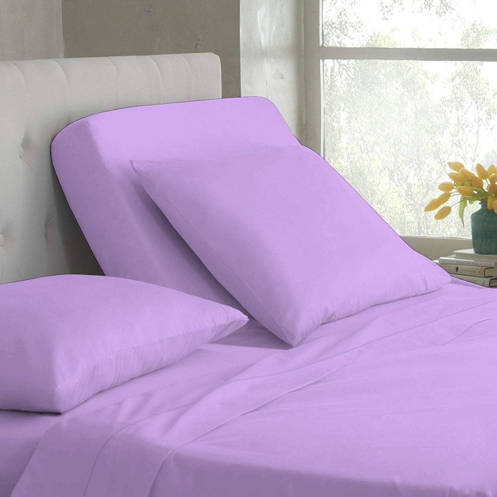 Deluxe Linens Collection Fabricom Top-Split-California-King: Adjustable Cal King Bed Sheets 4PC Solid Lilac 100% Cotton 800-Thread-Count, 18" Deep Pocket