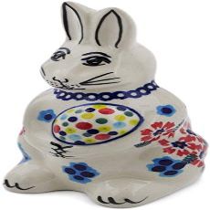 Polmedia Polish Pottery Bunny Figurine - Kismet Red Pattern Handmade in Boleslawiec Poland + Certificate of Authenticity