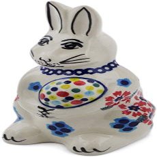 Polmedia Polish Pottery Bunny Figurine - Kismet Red Pattern Handmade in Boleslawiec Poland + Certificate of Authenticity