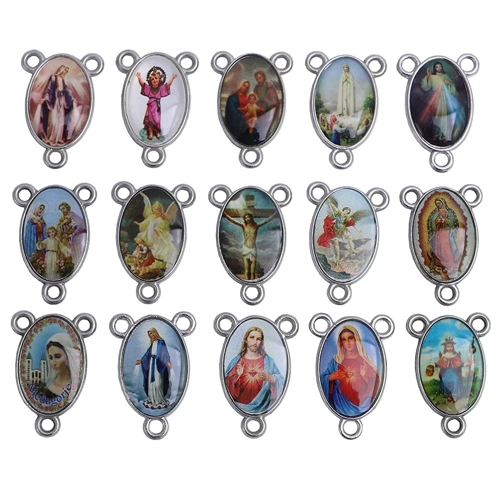 100pcs of Assorted Double Sided Holy Family Divine Mercy Medal Rosary Center Centerpieces
