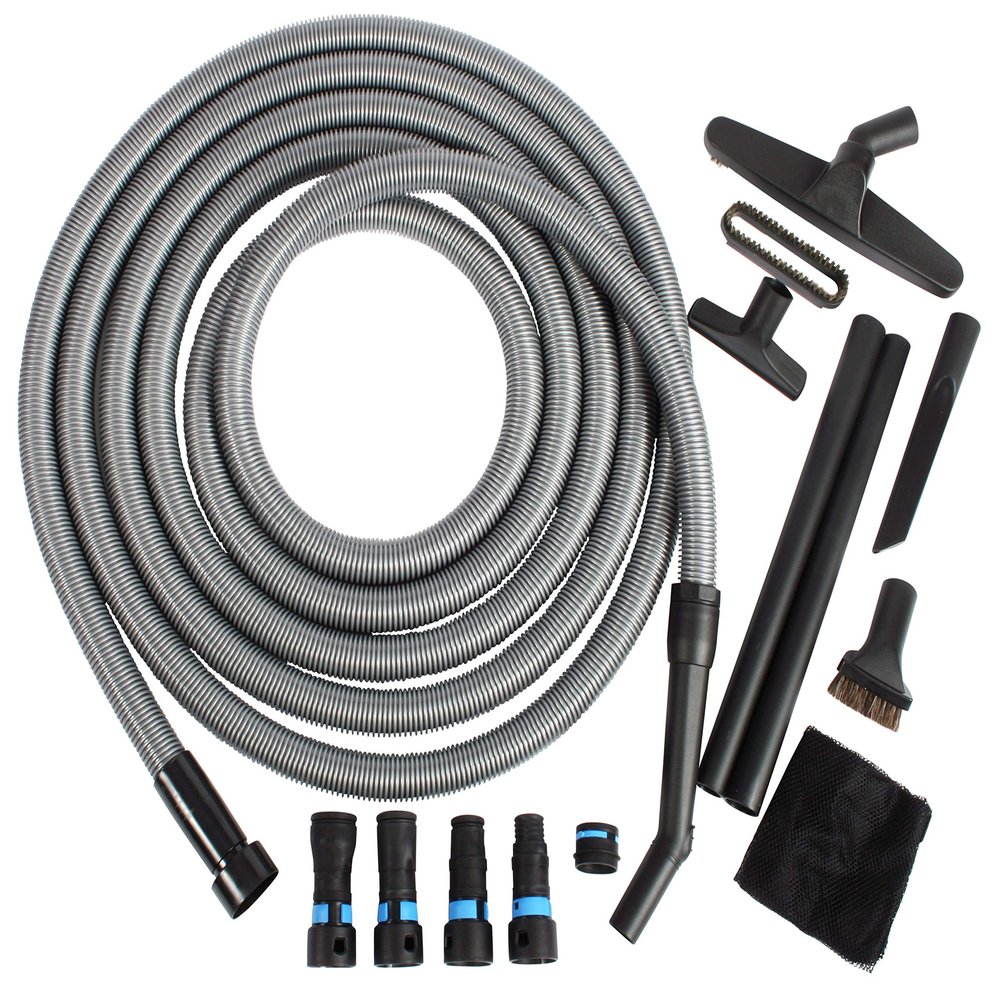 Cen-Tec Systems 95292 30 Ft. Home and Shop Vacuum Hose with Expanded Multi-Brand Power Tool Dust Collection Adapter Set and Full Attachment Kit, Black, 30 Ft. Hose